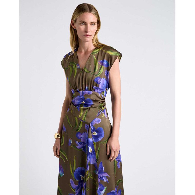 Cue Olive Iris Serenade Satin Midi Dress image number 3